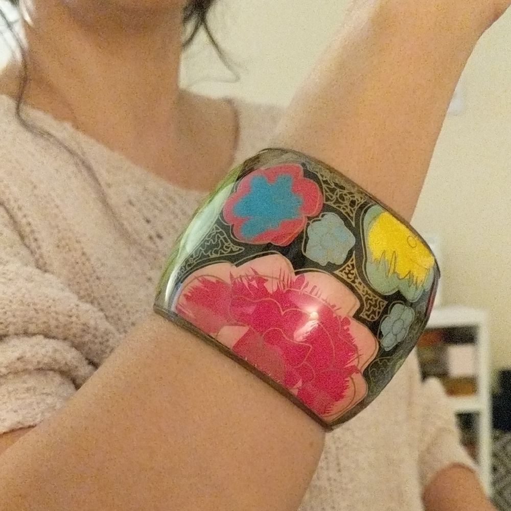 Floral Enamel Bangle Bracelet